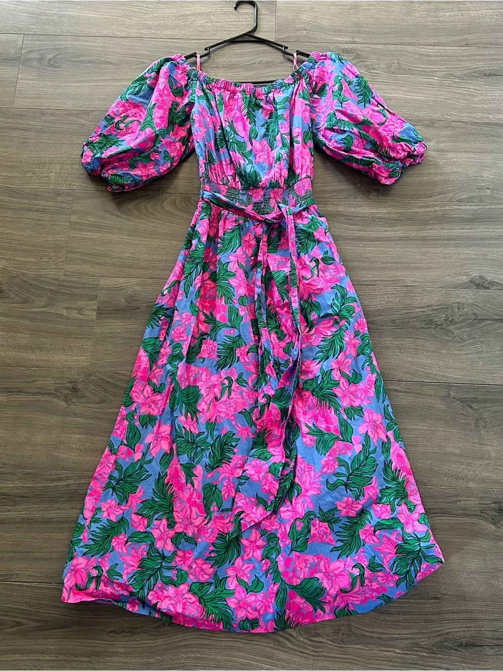 Lilly Pulitzer Shawnlee Pink & Blue Floral Off-Shoulder Maxi Dress - Picture 8 of 8